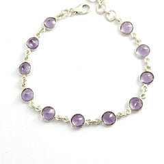 Round Lavender Amethyst Silver Bracelet