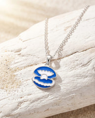 Shell Charm Blue And White Enamel Necklace