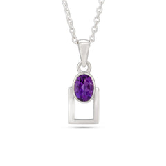 Oval Amethyst Silver Pendant Set