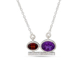 Oval Garnet, Amethyst Silver Necklace