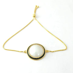 Ivory Round Shell Silver Bracelet With adjustable Chain.