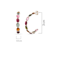 Multi Tourmaline Silver Hoop Earrings In 925 Silver
