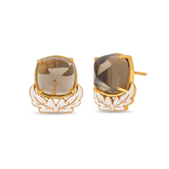 Smoky Quartz With White Enamel 925 Silver Earrings