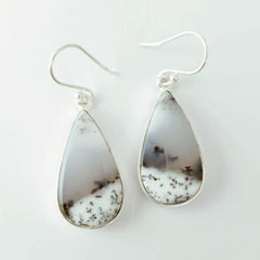 Pear Light Grey Dendritic Agate Silver Earring