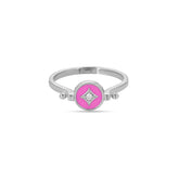 Pink Enamel With CZ Stone Silver Rings