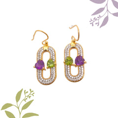 Amethyst, Peridot Heart Shape Stone Silver Earrings