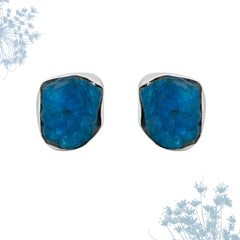 Rough Blue Apatite Stone Silver Earrings