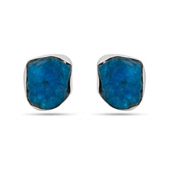 Rough Blue Apatite Stone Silver Earrings