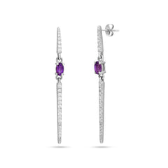 Oval Amethyst with CZ Silver Earrings