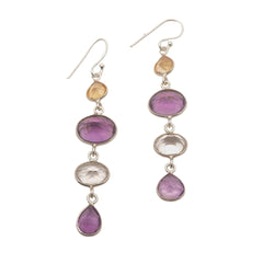 Citrine, Amethyst, White Quartz Earrings
