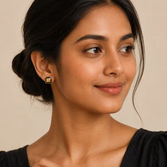 Citrine 925 Silver Earrings with Black Enamel