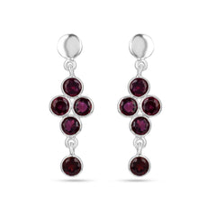 Garnet Stone Silver Earrings