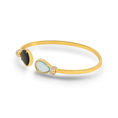 Pear Black Onyx, Blue Topaz Silver Bracelet