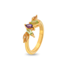 Marquiese Peridot, Citrine, Amethyst Silver Ring