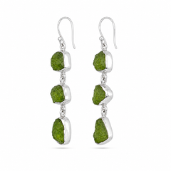 Rough Peridot Stone Silver Earrings