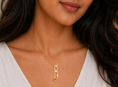 Citrine & CZ Dual Bar Pendant Necklace in 925 Silver
