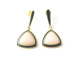 Pink opal 925 silver earrings with Black enamel