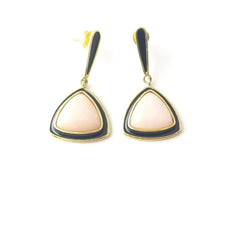Pink opal 925 silver earrings with Black enamel