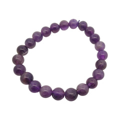 Purple beaded bracelet on a white background