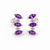 Amethyst Spark Stud Earrings with CZ in 925 Silver