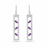 Amethyst with CZ Studded 925 Silver Dangle Earrings