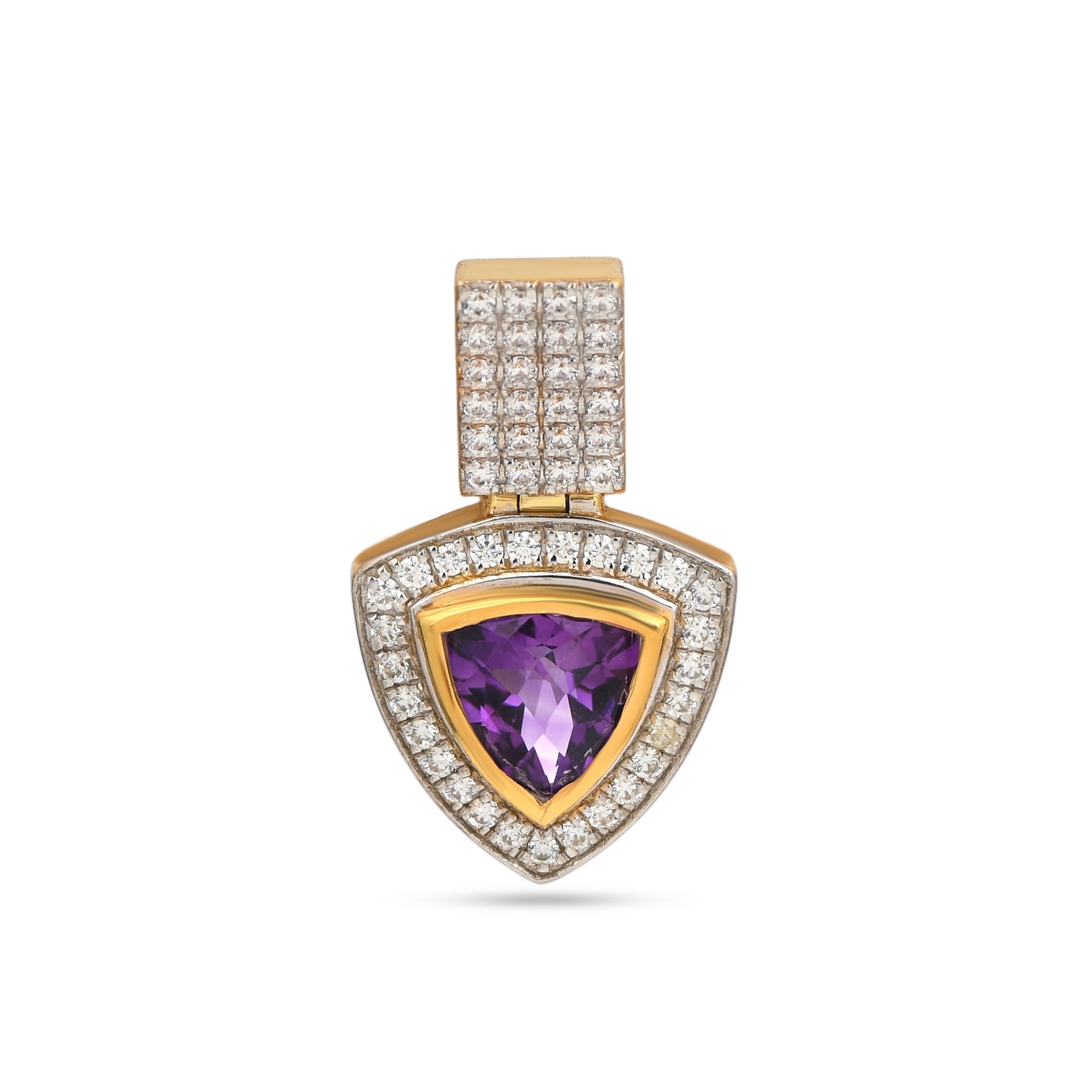 Amethyst pendant with CZ in 925 sterling silver and plated in yellow gold