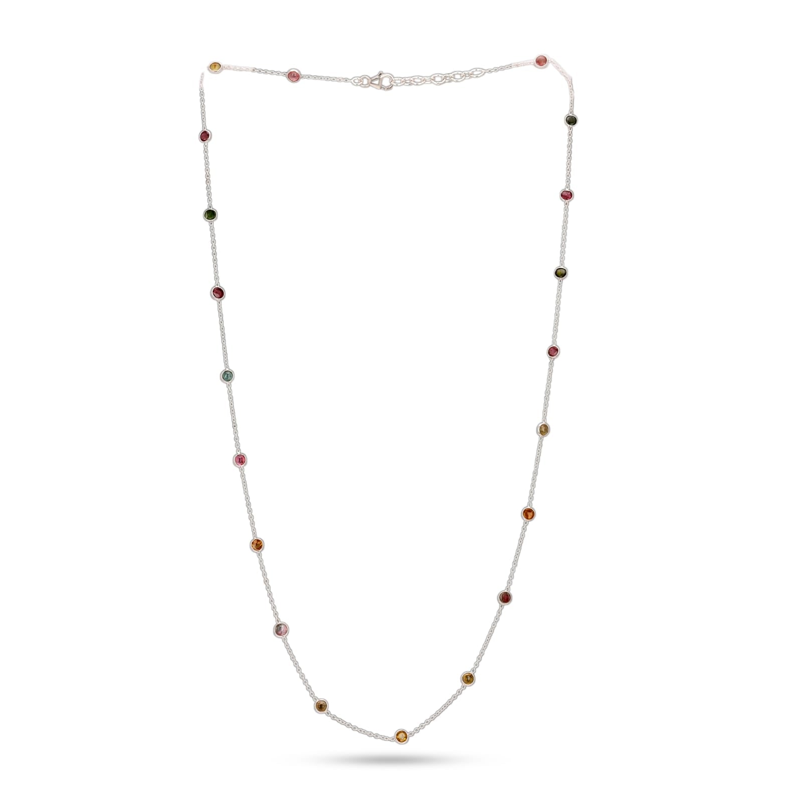 Necklace with multicolored beads on a white background