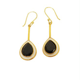 Pear Black Spinel With White Enamel 925 Silver Earrings