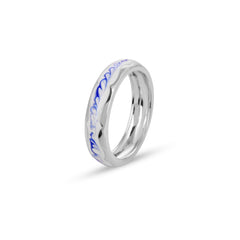 Blue And White Enamel Ring In 925 Silver