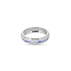 Blue And White Enamel Ring In 925 Silver
