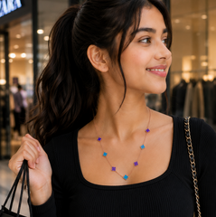 Clover Enamel Charms Necklace In 925 Silver