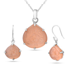 Blush Carved Quartz Set in 925 Silver