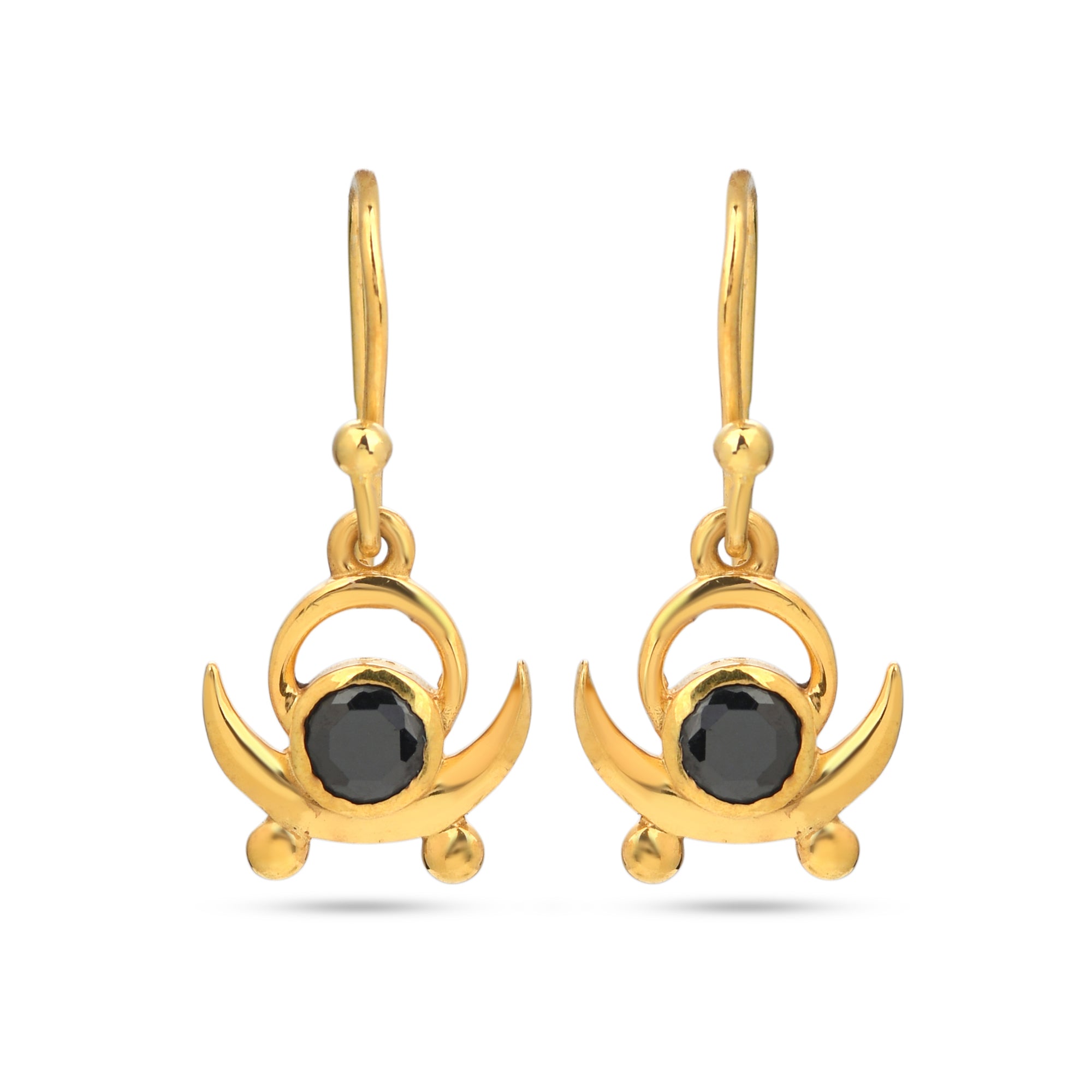 Chic Black Spinel Crescent Drop Earrings in 925 Silver