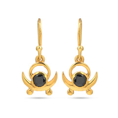 Chic Black Spinel Crescent Drop Earrings in 925 Silver