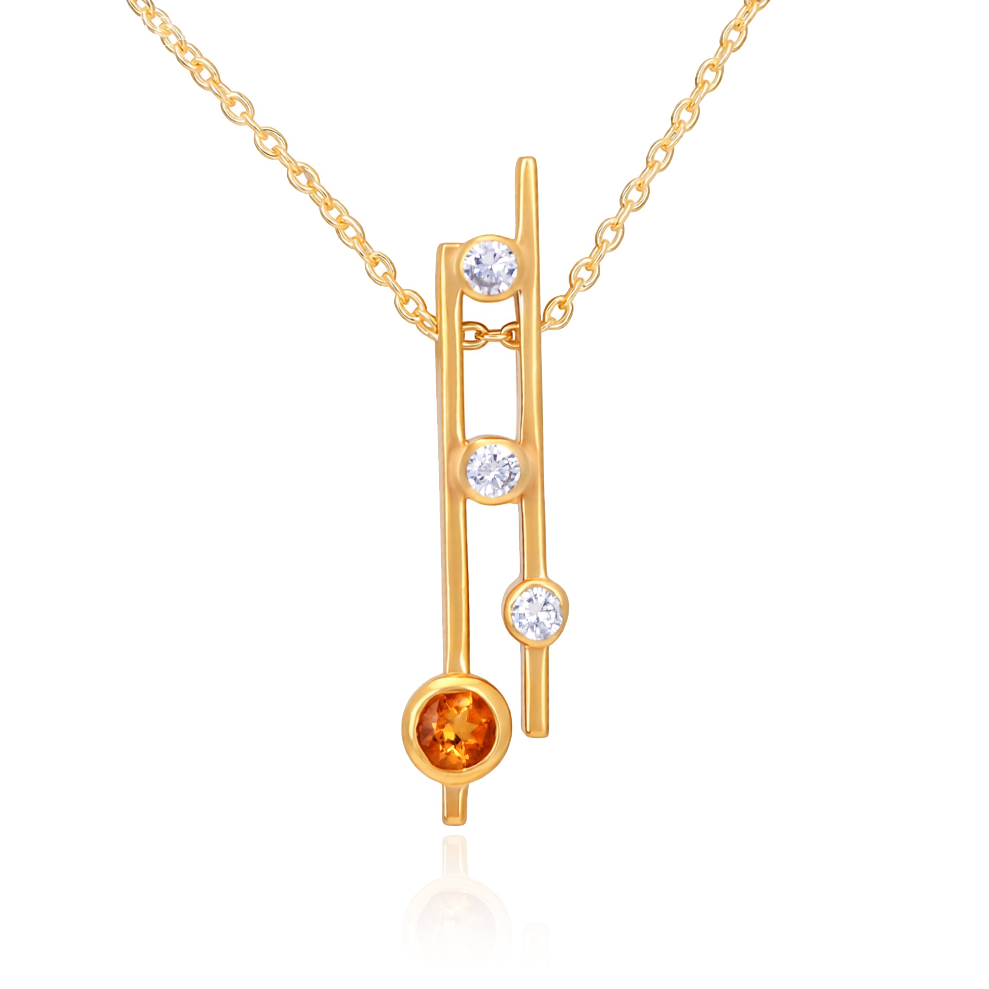 Citrine & CZ Dual Bar Pendant Necklace in 925 Silver