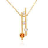 Citrine & CZ Dual Bar Pendant Necklace in 925 Silver