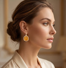 Citrine Stone Silver Earrings