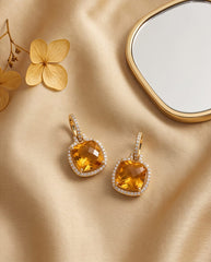 Citrine Stone Silver Earrings