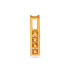 Gold earring with embedded stones on a white background