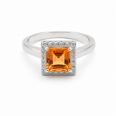 Citrine Stone With CZ 925 Silver Ring