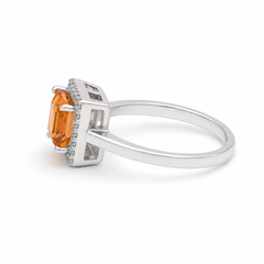 Citrine Stone With CZ 925 Silver Ring