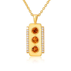 Citrine Triple Stone Rectangle Pendant in 925 Silver