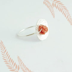 Coral Flower Silver Ring