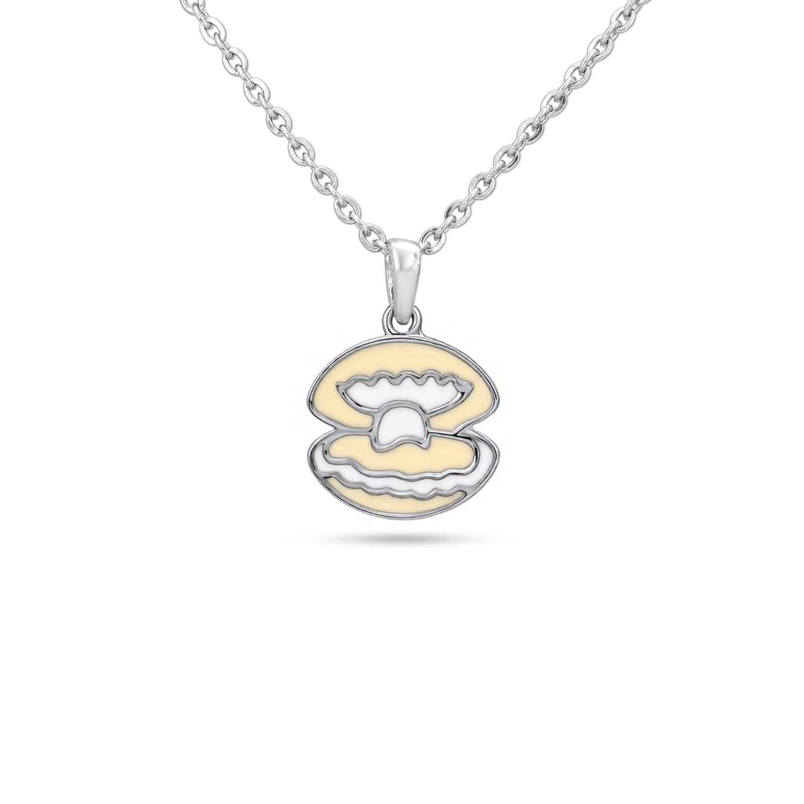 Silver necklace with a unique pendant on a white background