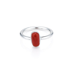 Coral Stone Silver Ring