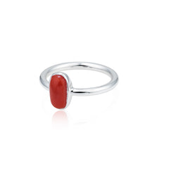 Coral Stone Silver Ring