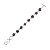 Round Brown Smoky Quartz 925 Silver Bracelet