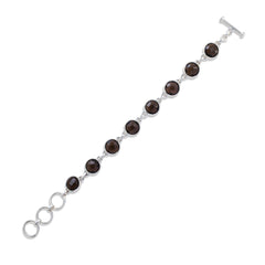 Round Brown Smoky Quartz 925 Silver Bracelet