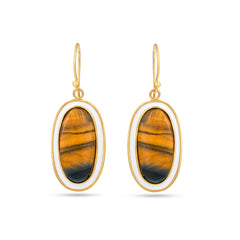 Tiger's Eye Silver Earring With White Enamel