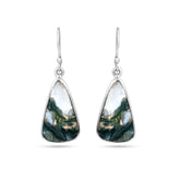 Triangle Smoky Green Moss Agate Silver Earring